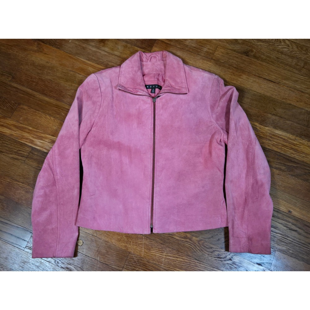 Revue Pink Genuine Suede Leather Full Zip Jacket Size 6 Pointed Collar Soft